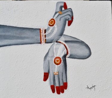 Pittura intitolato "Manipuri Hasta Mudr…" da Ayesha Jilkar, Opera d'arte originale, Olio