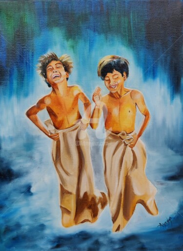 Malerei mit dem Titel "Childhood Memories…" von Ayesha Jilkar, Original-Kunstwerk, Öl
