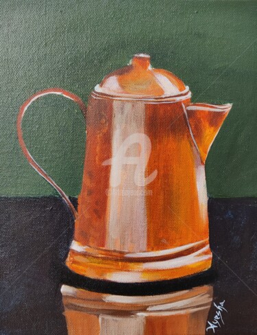 Painting titled "Copper Tea Pot Orig…" by Ayesha Jilkar, Original Artwork, Acrylic