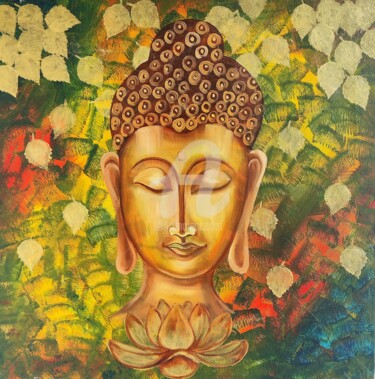 Картина под названием "Golden Buddha-Origi…" - Ayesha Jilkar, Подлинное произведение искусства, Масло