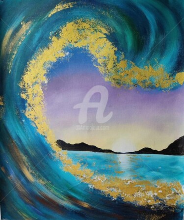 Painting titled "The Golden Wave -Or…" by Ayesha Jilkar, Original Artwork, Acrylic