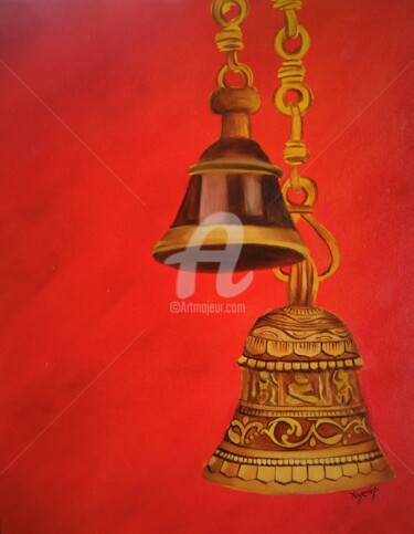 Painting titled "Temple Bells- Origi…" by Ayesha Jilkar, Original Artwork, Oil