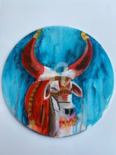 Painting titled "Festive Cow" by Ayesha Jilkar, Original Artwork, Acrylic