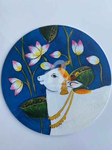Malarstwo zatytułowany „Pichwai Cow” autorstwa Ayesha Jilkar, Oryginalna praca, Akryl