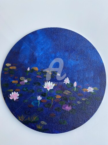 Painting titled "Lotus pond 1" by Ayesha Jilkar, Original Artwork, Acrylic