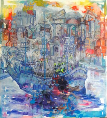 Malerei mit dem Titel "Antik yolculuk" von Ayfer Uz, Original-Kunstwerk, Acryl
