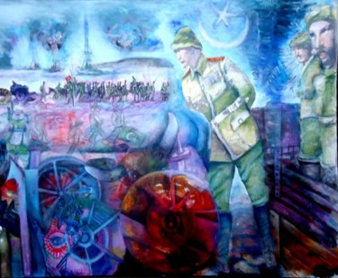 Schilderij getiteld "Atatürk ve Çanakkale" door Ayfer Uz, Origineel Kunstwerk