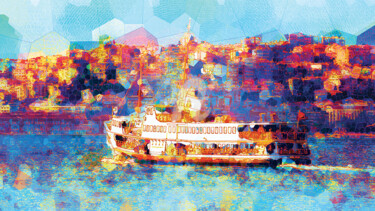 Arte digital titulada "Bosphorus, and stea…" por Ayhan Çeli̇K, Obra de arte original, Pintura Digital