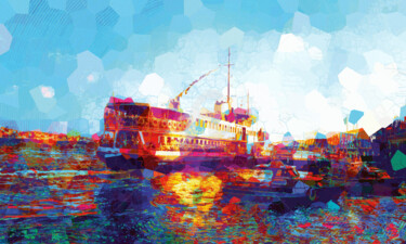 Digital Arts titled "Colorful Pier" by Ayhan Çeli̇K, Original Artwork, Digital Painting