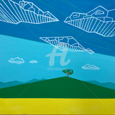 Peinture intitulée "Landscape with hill" par Ayhan Çeli̇K, Œuvre d'art originale, Acrylique Monté sur Châssis en bois