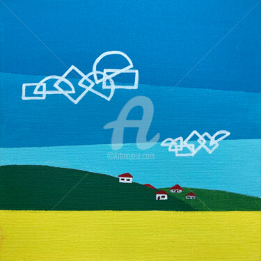 Malerei mit dem Titel "Village landscape" von Ayhan Çeli̇K, Original-Kunstwerk, Acryl