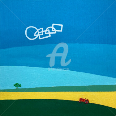 Schilderij getiteld "Red Tractor" door Ayhan Çeli̇K, Origineel Kunstwerk, Acryl