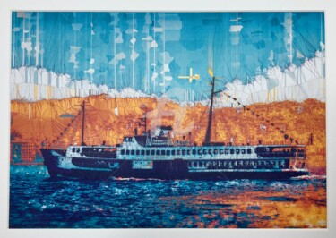 Digitale Kunst getiteld "Steamboat 939" door Ayhan Çeli̇K, Origineel Kunstwerk, Digitale afdruk Gemonteerd op Houten paneel