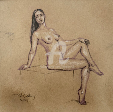 Desenho intitulada "NUDE MODEL 02" por Ayhan Çeli̇K, Obras de arte originais, Pastel Montado em Painel de madeira