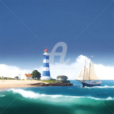 Digitale Kunst getiteld "Lighthouse I" door Ayhan Çeli̇K, Origineel Kunstwerk, AI gegenereerde afbeelding