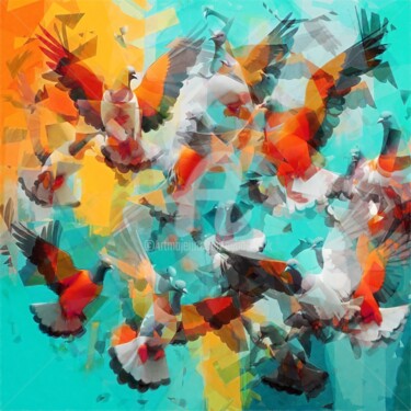 Digitale Kunst mit dem Titel "Pigeons II" von Ayhan Çeli̇K, Original-Kunstwerk, KI-generiertes Bild