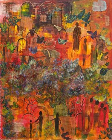 Peinture intitulée "Ville secrète" par Ayla, Œuvre d'art originale