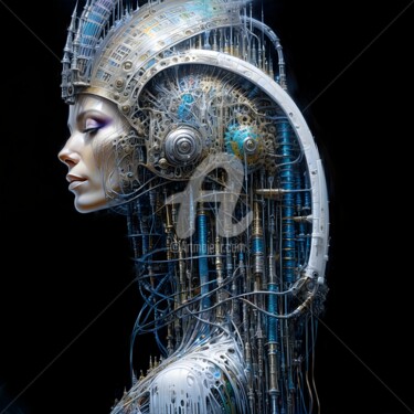 Digital Arts titled "Cyber moon princess…" by Ayman Kamel, Original Artwork, Digital Painting