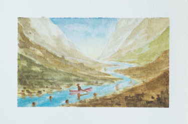 Painting titled "Canoë" by Ayme, Original Artwork, Watercolor