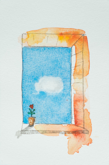 Peinture intitulée "J'aime ma fenêtre" par Ayme, Œuvre d'art originale, Aquarelle