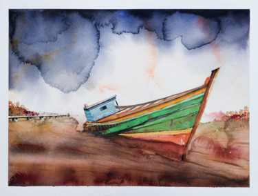 Peinture intitulée "Sur la plage" par Ayme, Œuvre d'art originale, Aquarelle