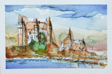 Painting titled "Chateau de Val" by Ayme, Original Artwork, Watercolor