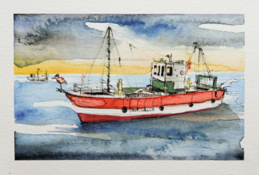 Pittura intitolato "Il navigue" da Ayme, Opera d'arte originale, Acquarello