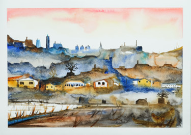 Painting titled "Silhouettes citadin…" by Ayme, Original Artwork, Watercolor