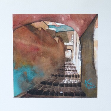 Painting titled "Ruelle" by Ayme, Original Artwork, Watercolor