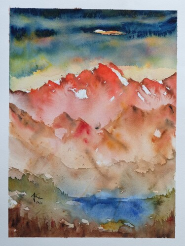Painting titled "Montagneux" by Ayme, Original Artwork, Watercolor