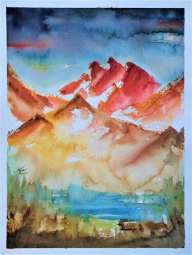 Schilderij getiteld "Montagneux 2" door Ayme, Origineel Kunstwerk, Aquarel