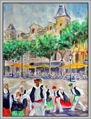 Peinture intitulée "Basques en farandol…" par Aymeric Noa Artiste Peintre, Œuvre d'art originale, Huile