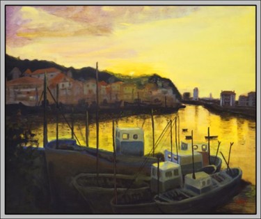 Peinture intitulée "Le port flamboyant…" par Aymeric Noa Artiste Peintre, Œuvre d'art originale, Huile