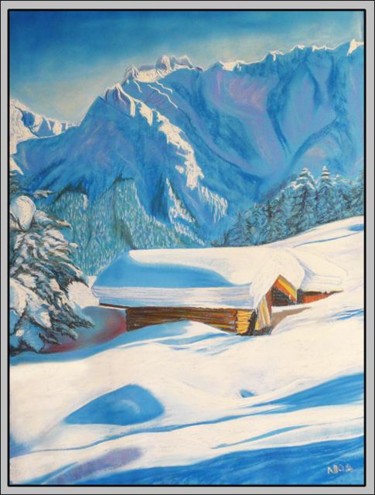 Peinture intitulée "Le chalet / The alp…" par Aymeric Noa Artiste Peintre, Œuvre d'art originale, Huile