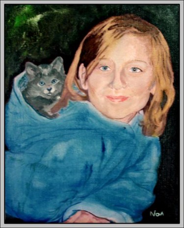 Peinture intitulée "Cécile et son chato…" par Aymeric Noa Artiste Peintre, Œuvre d'art originale, Huile