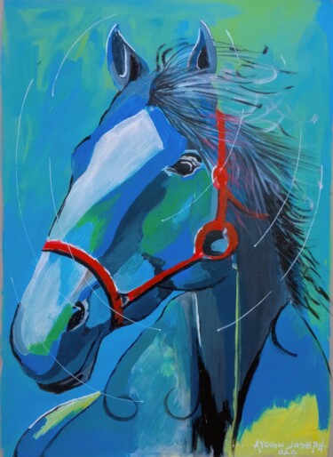 Pintura intitulada "Blue horse" por Ayogu Joseph Nnabuike, Obras de arte originais, Acrílico