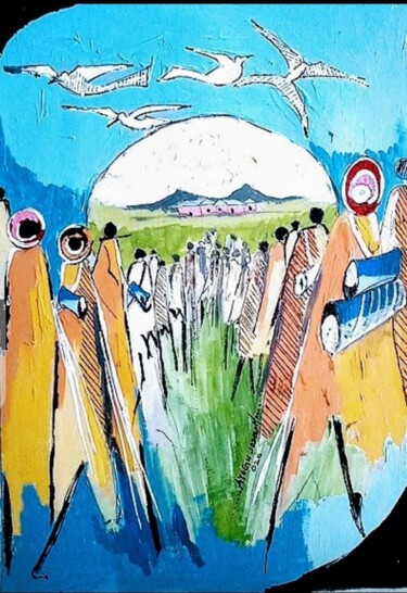 Pittura intitolato "Two groups" da Ayogu Joseph Nnabuike, Opera d'arte originale, Acrilico