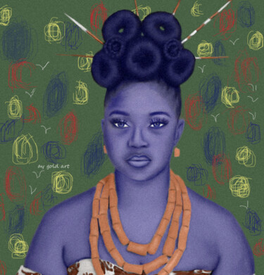 Painting titled "African Queen" by Ayomide Ogundare, Original Artwork, Ballpoint pen