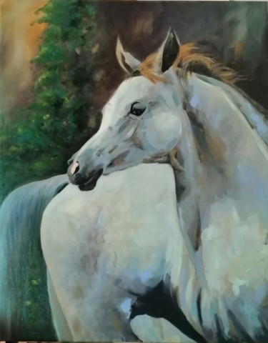Painting titled "Arabian white" by Abdelfetah Hraoui, Original Artwork, Oil Mounted on Wood Panel
