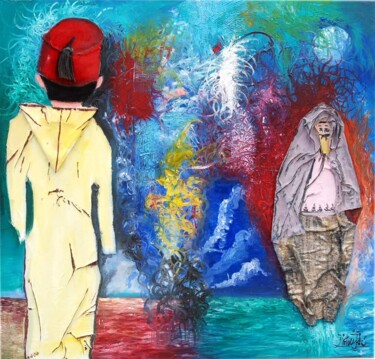 Painting titled "LE REVE DE CULTURE…" by Ayoub Elmoudden, Original Artwork, Fabric Mounted on Wood Panel