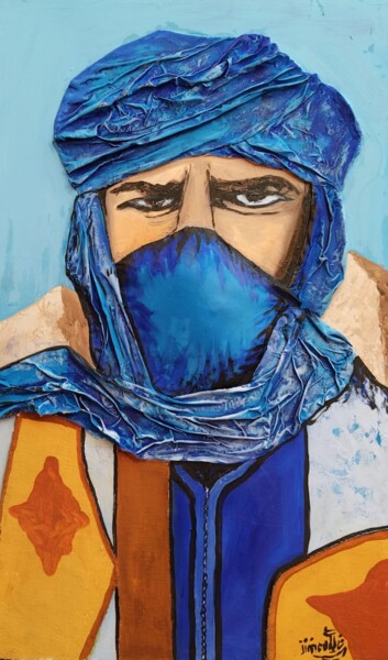 Collages titulada "L HOMME SAHRAOUI MA…" por Ayoub Elmoudden, Obra de arte original, Oleo