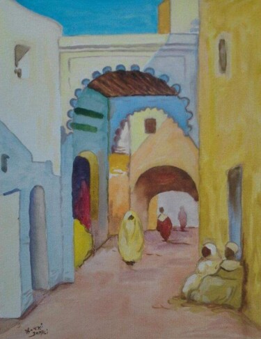 Disegno intitolato "Une rue connue au M…" da Ayoub Jamali, Opera d'arte originale, Acrilico