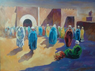 Rysunek zatytułowany „marché hebdomadaire” autorstwa Ayoub Jamali, Oryginalna praca, Akryl