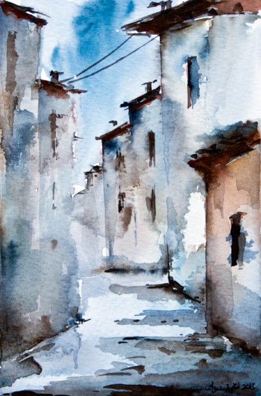 Malerei mit dem Titel "street" von Ayşe Eylül Sönmez, Original-Kunstwerk, Aquarell