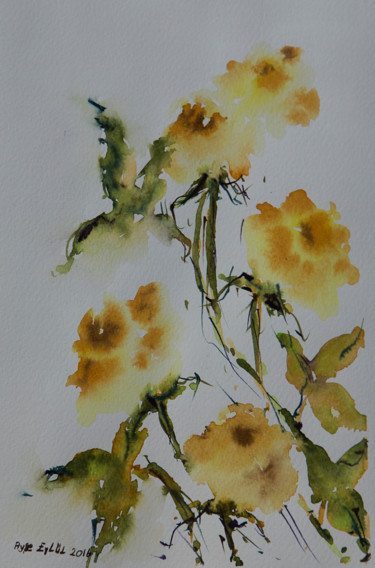 Painting titled "yellow roses" by Ayşe Eylül Sönmez, Original Artwork, Watercolor