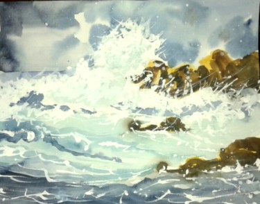 Painting titled "dalga, wave" by Ayşe Eylül Sönmez, Original Artwork, Watercolor