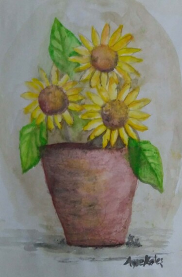 Drawing titled "GÜNEBAKAN" by Ayşe Keleş, Original Artwork, Watercolor