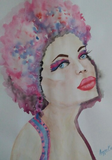 Drawing titled "PEMBE DÜŞLER" by Ayşe Keleş, Original Artwork, Watercolor