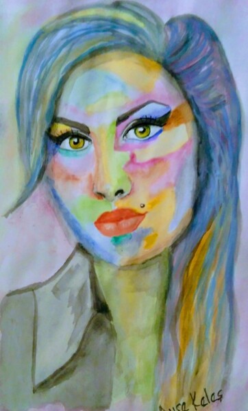 Zeichnungen mit dem Titel "AMY WİNEHOUSE ANISI…" von Ayşe Keleş, Original-Kunstwerk, Aquarell