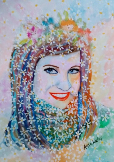 Drawing titled "ÇİÇEK YAĞMURU" by Ayşe Keleş, Original Artwork, Watercolor